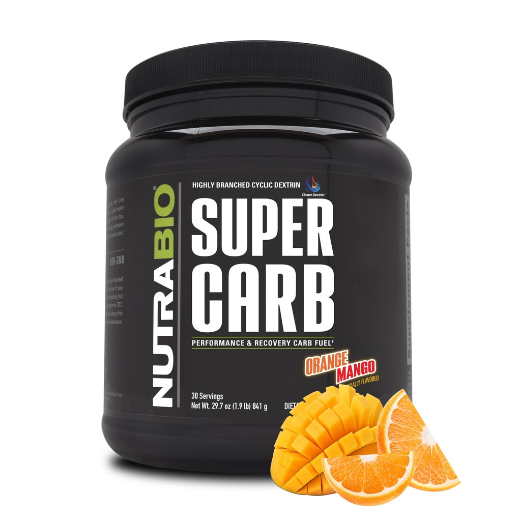 NutraBio Super Carb, Proszek węglowodanowy z klastrem Dekstryny i elektrolitów, Advanced Carb Supplement Proszek do treningu paliwa, Wydajność, i Odzysk mięśni, Dekstryna cykliczna, Mango pomarańczowy, 30 Sv