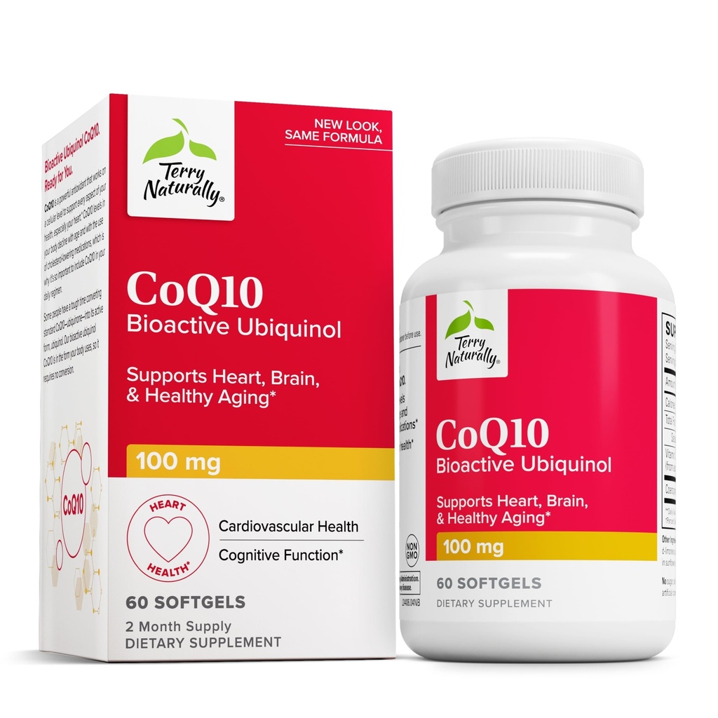 Terry Natural CoQ10 BioActive Ubichinol - Suplement do Wspomagania Energetyki Komórkowej - BioActive CoQ10 Suplement - Suplement odżywczy do pomocy zdrowe starzenia się i zdrowia mózgu - 60 Softgels