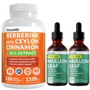 21- in-1 Berberine Suplement z Ceylon Cynamon Chrom, Gorzkie Melon i Green Tea Extract (120 ct) & 5- in-1 Mullein Drops for Lungs and Respiral Lung Health & Bronchial Support (60 Servings)