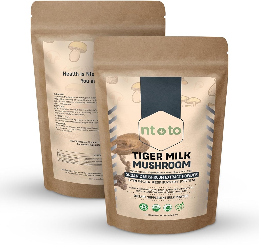 Tygrys Milk Mushroom Supplement (Lignosus Rhinocerus) 3oz (85g) 124; Wspomaga płuca i zdrowie układu oddechowego - Wyciąg ziołowy - Non-GMO, Wegan, Organiczny 124; 40 Sług