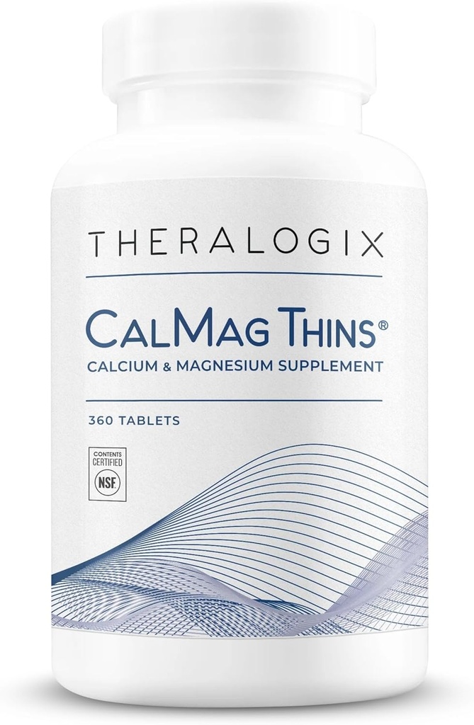 Theralogix CalMag Cienkie Suplement Wapnia i Magnezu - Suplement wsparcia kości dla kobiet i mężczyzn - Zawiera 200 mg wapnia i 50 mg magnezu - NSF Certified - 360 tabletek