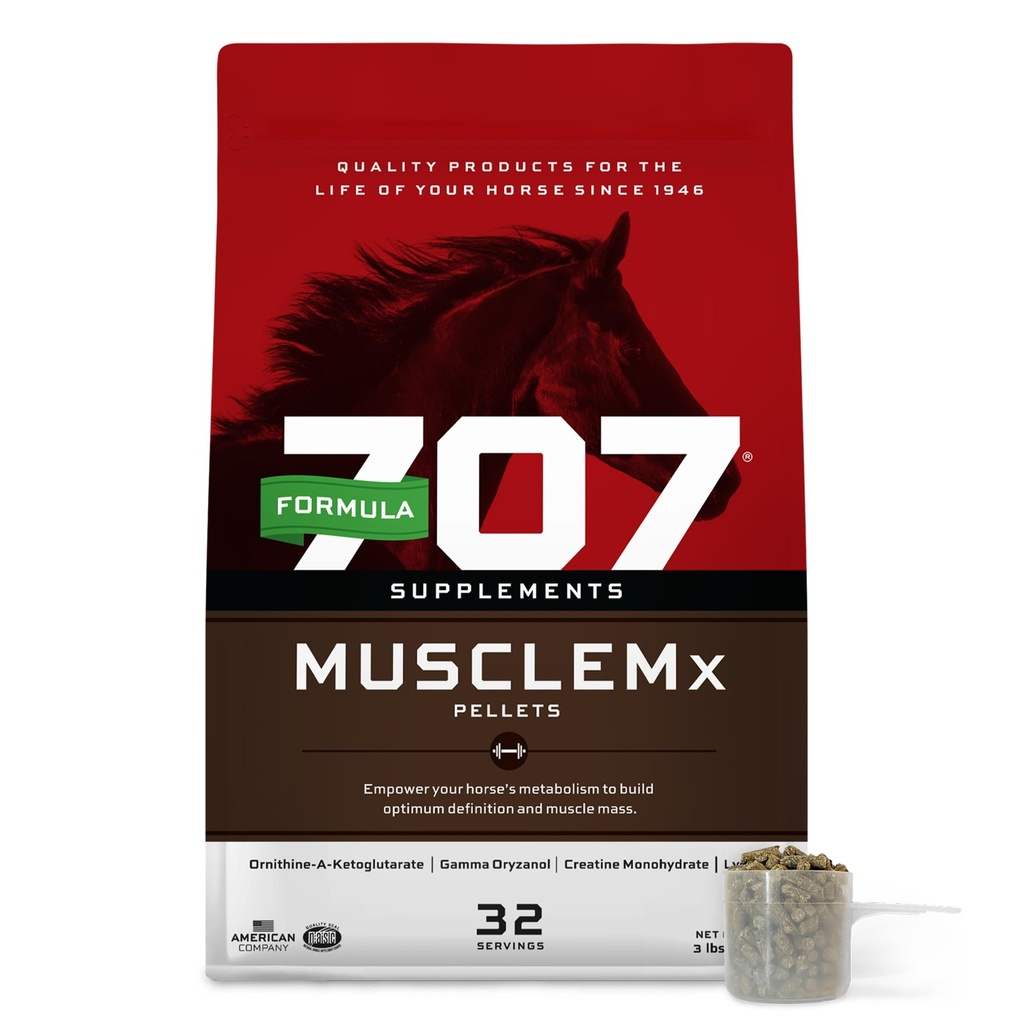 Formuła 707 MuscleMx Equine Supplement, 3lb Bag - Conditional Support and Muscle Builder for Horses with Lysine, Gamma Orizanol, Creatine & OKG