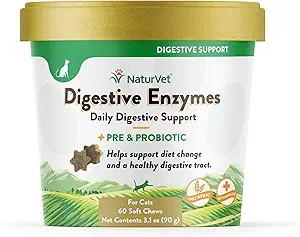NaturVet - Żywność Enzymy dla kotów Plus Probiotyki - 60 Soft Chews - Pomaga Wsparcie Dieta Zmiana & A Zdrowy Trakt Żywieniowy - Pomoc w Wchłanianiu Witamin i Minerałów - 30 Day Supply