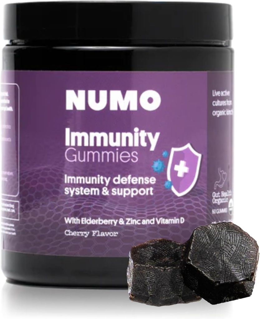 Numo Gummies Elderberry - Wsparcie układu immunologicznego z suplementem przeciwutleniaczy - Kompletna formuła z Sambucus Fruit, Witamina D3, Cynk, Witamina C, Probiotyki - Organic, Wegan & Kosher - 60 Count