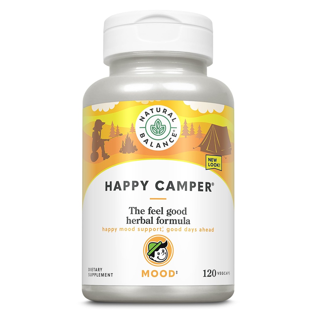 Natural Balance Happy Camper - Feel- Mood Supplement Supplement - Gotu Kola, kwiat namiętności i Kava Kapsułki - 60- Day Guarantee (120 Count)