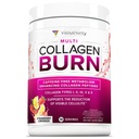 Multi Colagen Burn: Zhydrolizowane Peptydy białkowe z kwasem hialuronowym, Witamina C, Dimfest Pigmentowy, Typy I, II, III, V i X, Bezkafeinowa Truskawkowa Lemoniada Flavored 30 Słupki