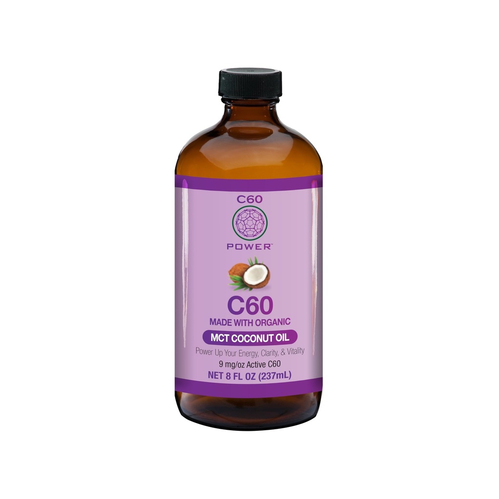 C60 Power - MCT 8- oz.- Organiczny olej kokosowy MCT, 8 Fl Oz, 99,99% Czyste wypełniacze węgla, Ciężar oksydacyjny, Optymalizacja Mitochondrialny funkcji