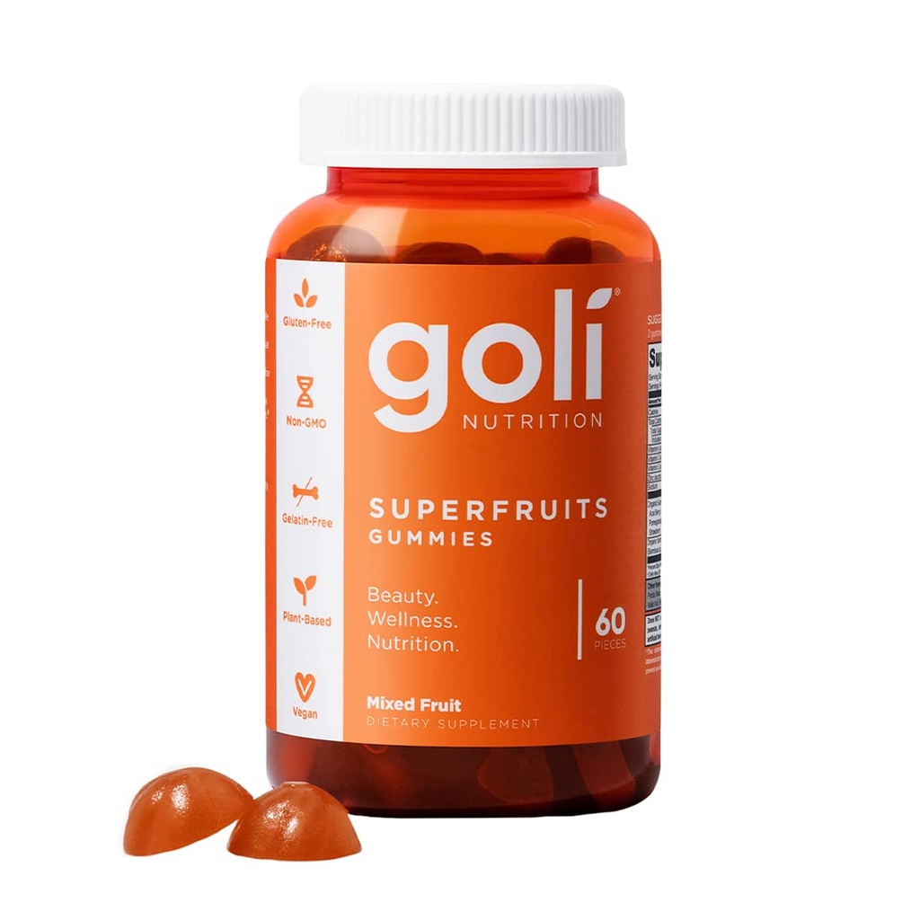Supplement odżywczy Goli, SuperFruits Beauty Gummy Witamina - 60 Count - Colagen- Promowanie składników - Mieszane owoce, Wegan, Plant- Based, Non-GMO, Gluten- Free & Żelatyna