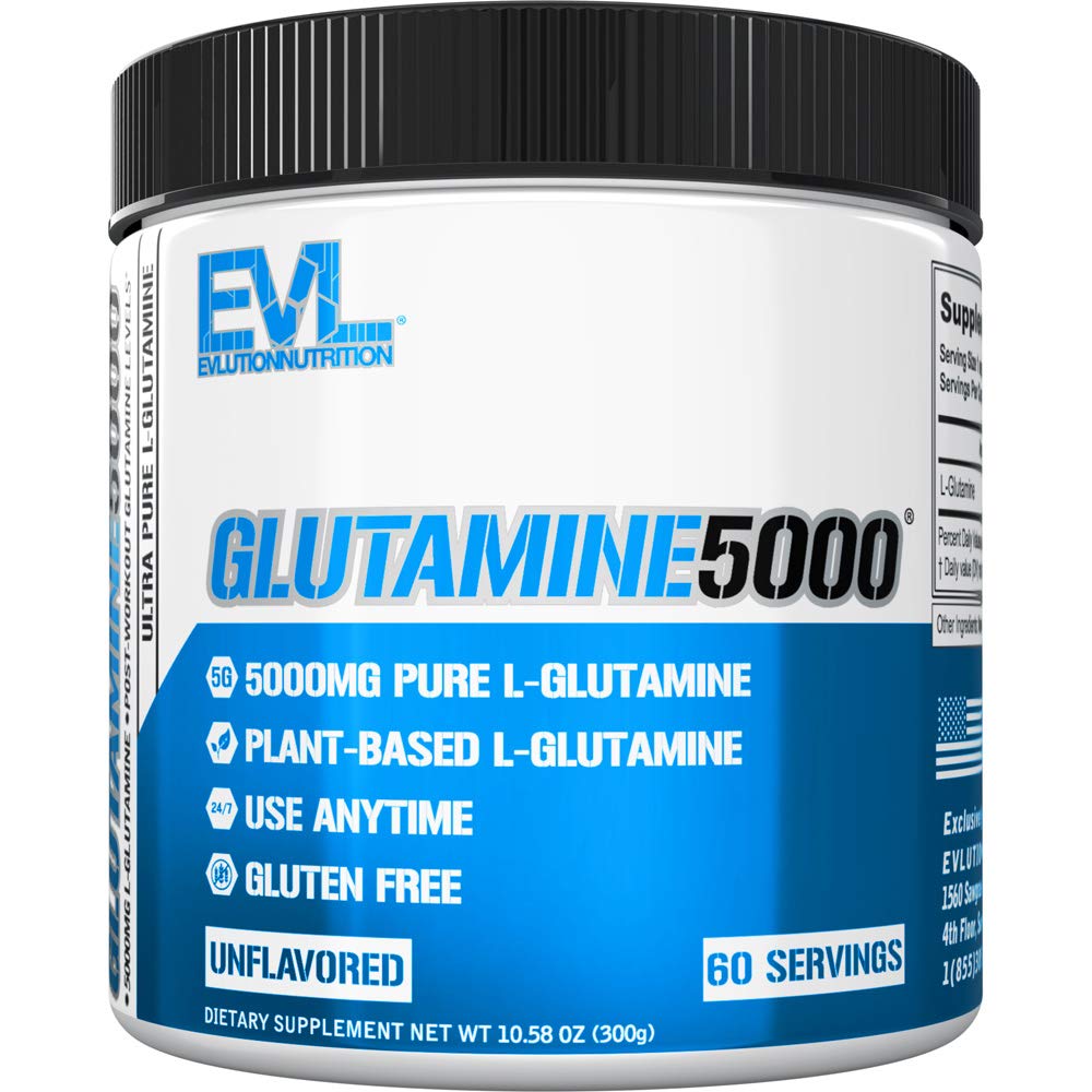 Pure Vegan L- glutamina Proszek Suplement - Evlution Nutrition Nitric Oxide Booster 5g L Suplement Glutaminy do potreningowego odzyskiwania ulepszonych pomp Gut Health Energy and Immunity - Unflavored