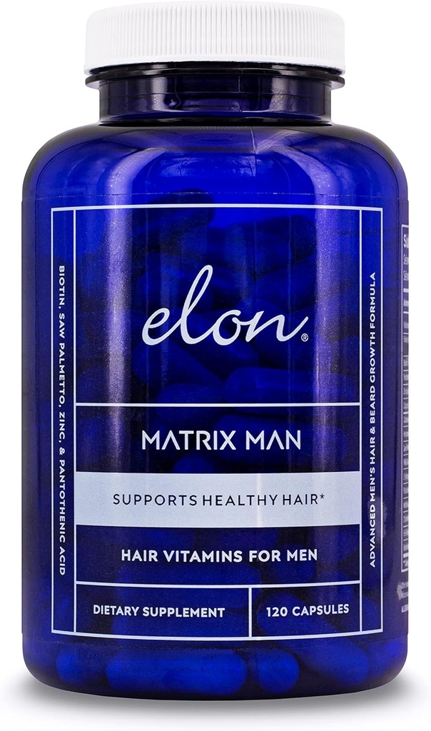 Elon Matrix Man - 60 Day Supply - Witaminy wzrostu włosów dla mężczyzn - Saw Palmetto & Biotin Advanced Formuła Witaminy - Promotes Zdrowy Beard wzrostu - (120 Kapsułki)