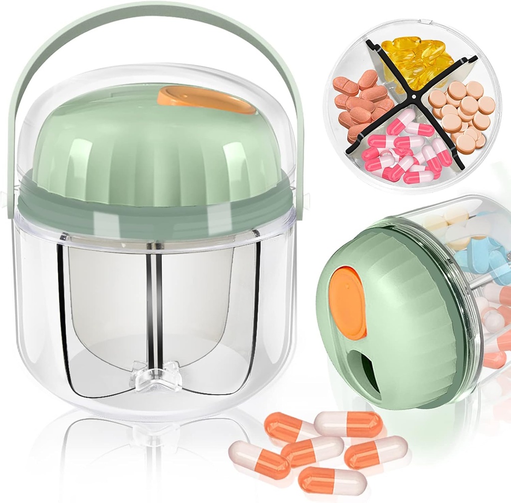 Portable Pill Box, Globals Cotygodniowy Pill Organizator 7- Day Travel Medicine Organizator NO- BPA Moisture Proof Portable Medicine Container dla witamin, Oleje rybne, Suplementy (zielony)