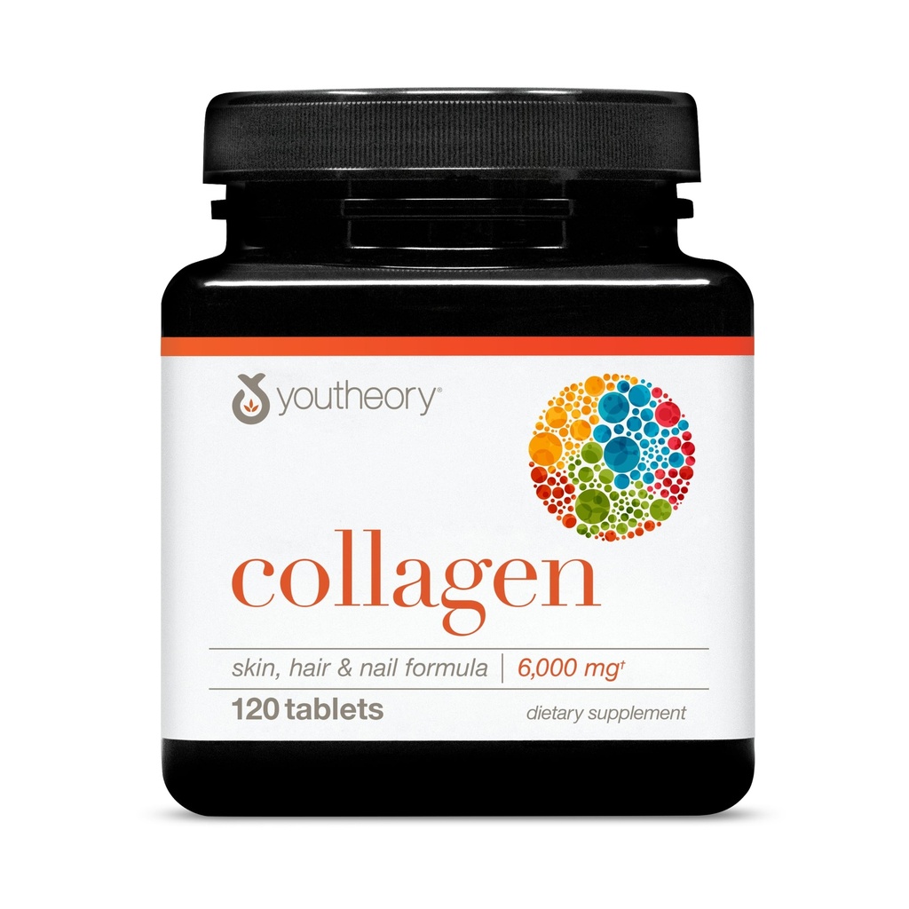 Youtheory Advanced Collagen - 6,000 mg - z witaminą C & Acids - dla wzrostu włosów, skóry i paznokci * - Wsparcie Joint, Bone & Muscle Health * - dla kobiet i mężczyzn - 120 tabletek (20- Day Supply)