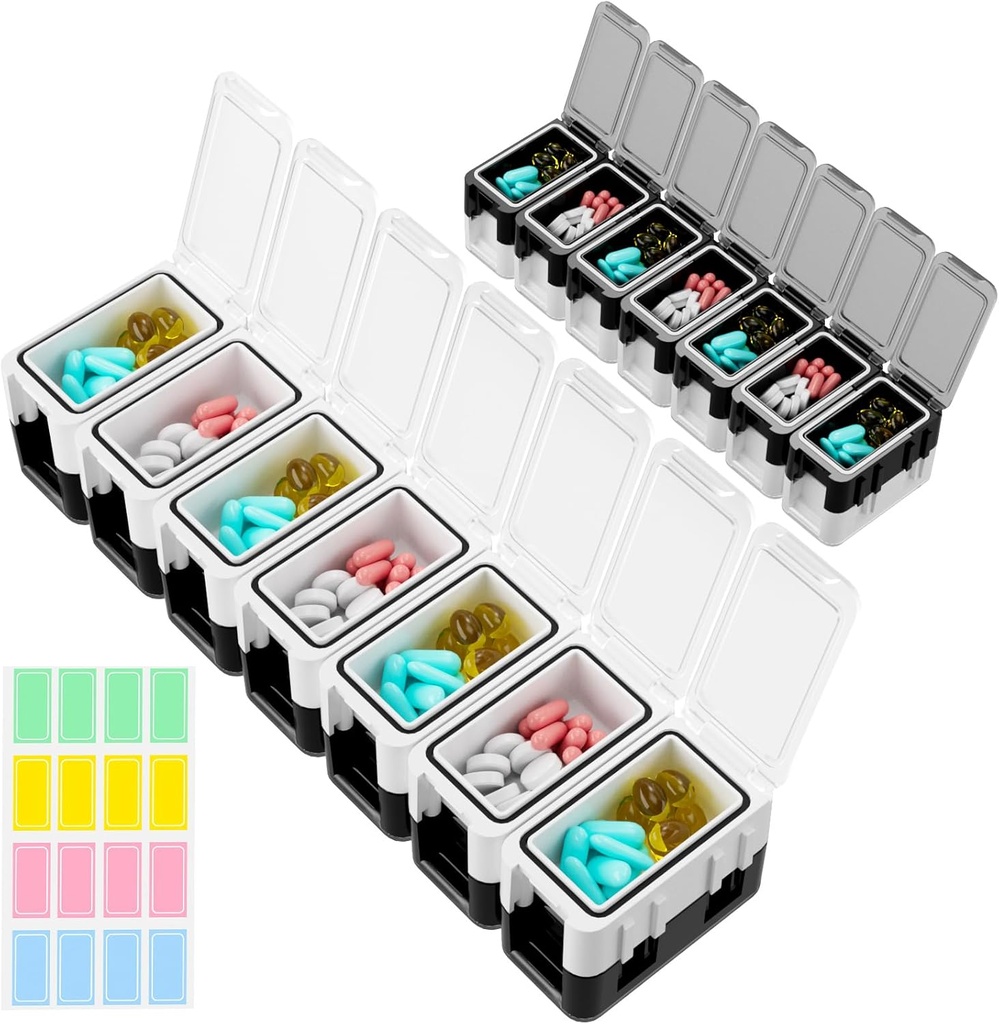 Przywracanie Cotygodniowy Pill Organizator, 14 Komory Przenośne Pill Box, 2 razy dziennie AM / PM Organizator Medication, Moisture- Proof Travel Pill Case for Witamina, Medycyna, Olej rybny / Suplementy (biały)