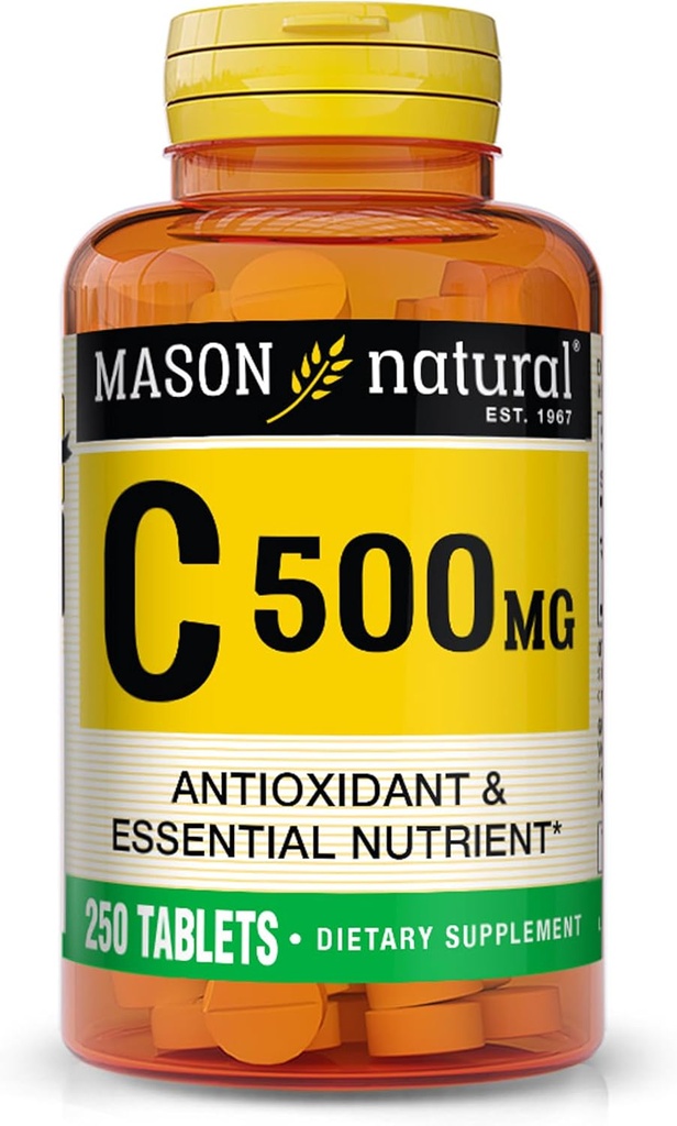 MASON naturalna witamina C 500 mg - wspomaga zdrowy system immunologiczny, przeciwutleniacz i odżywczy, 250 tabletek