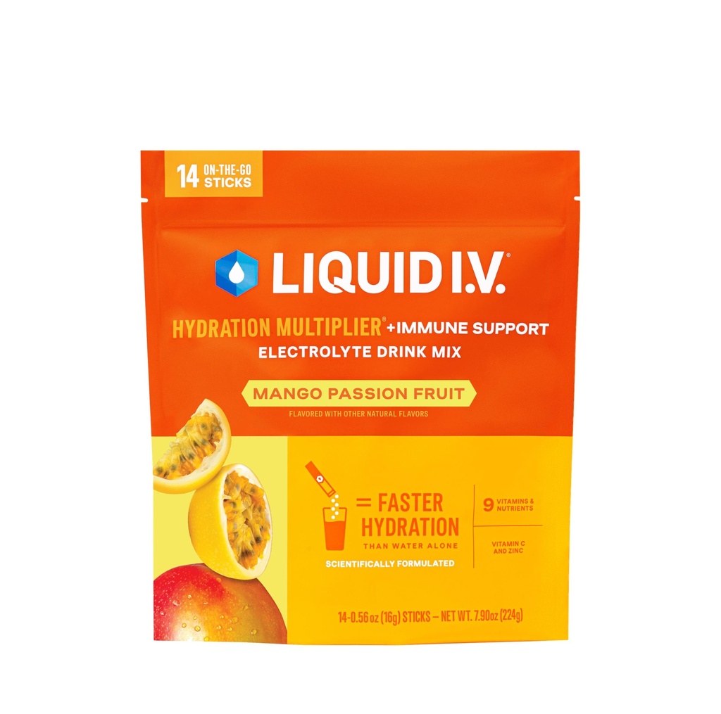Płyn I.V. ® Nawodnienie mnożnik + Immune Support - Mango Passionfruit Equipment 124; Electrolyte w proszku Drink Mix Equipment 124; 1 opakowanie (14 Servings)