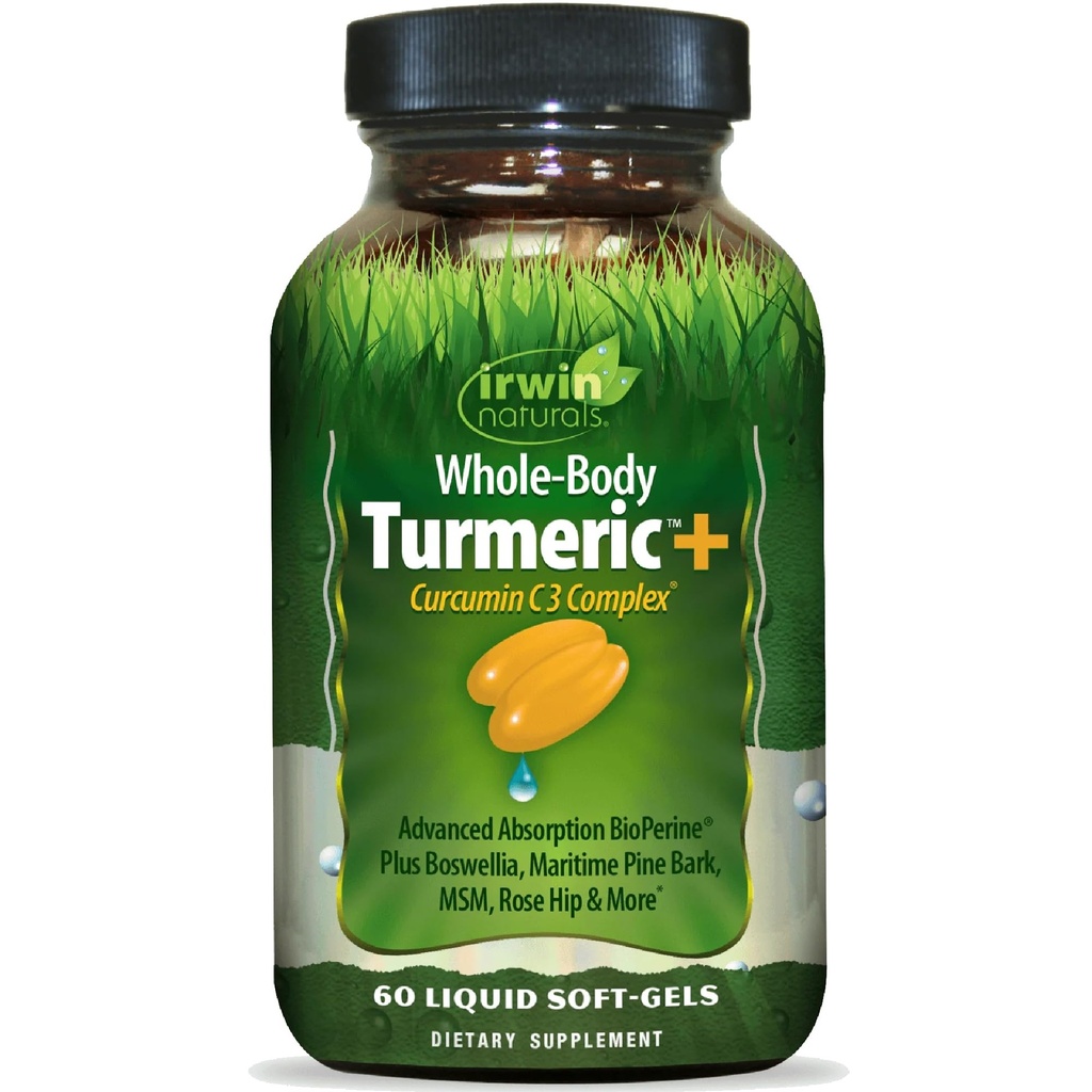 Irwin Naturals Full-Body Turmeric + - 60 Płynne Softgels - BioPerine Complex Enhanced Absorption - 30 Łączne służby