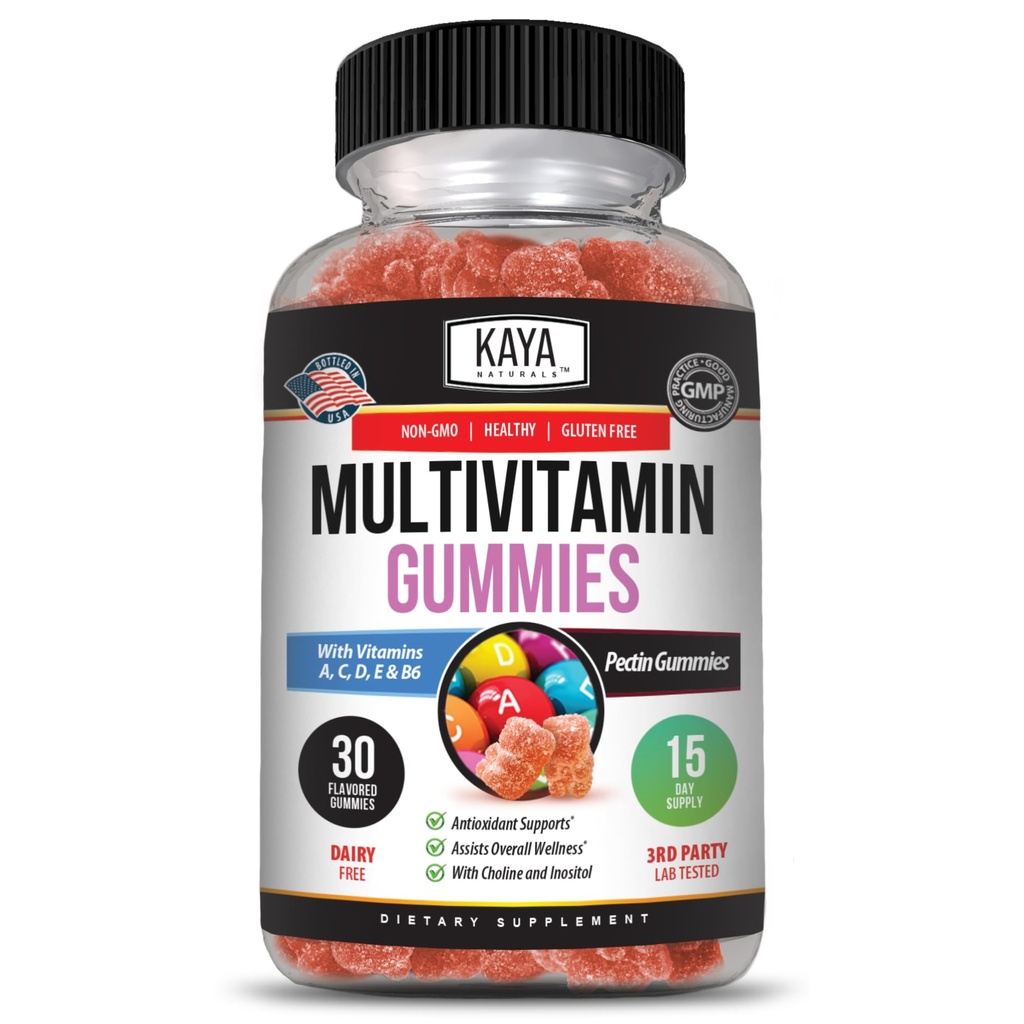 Kaya Naturals Adult Multi Vitamin Gummy, Biotin, Vitamin A, B-12, C & E, Including Zinc, Folic Acid, Strawberry Flavor - Gluten-Free Multivitamins Sweet Adult Gummies