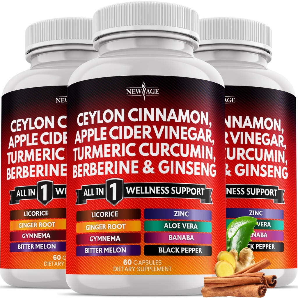 Ceylon Cynamon, Turmeric, Jabłko Cydr Ocet, Ginseng, Aloe Vera, Berberine Plus Banaba, Ginger Root - 180 Count