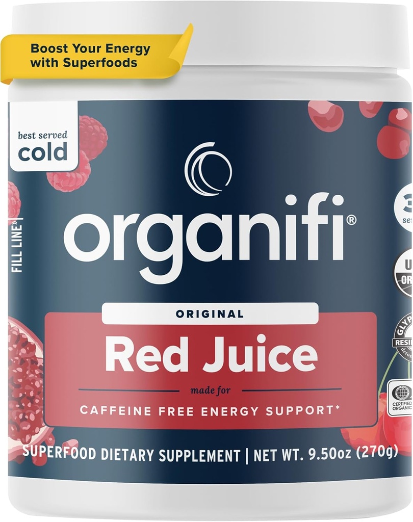 Organifi Red Juice - Energy Powder Zmniejsza popołudniowe crashes i zwiększa trawienie i system immunologiczny, 30 Służenia