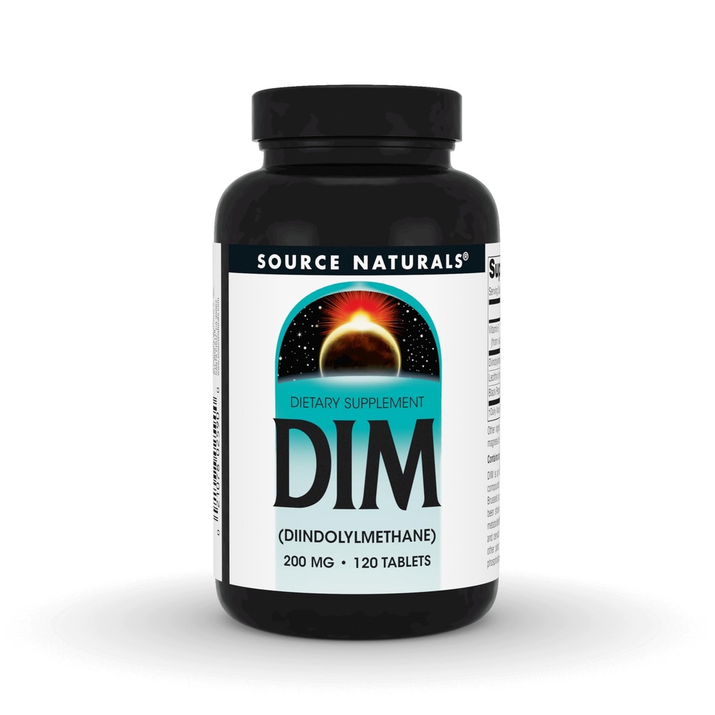 Źródło Naturals DIM, Diindolylometan 200mg z bioPeriną, witaminą E & More - 120 tabletek