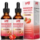 2 Opakowanie Magnezu Glicynian krople płynne, 1500mg Magnezu suplement z witaminą B6, D3, L - Theanine, Omega3, Noc wsparcia, Mięśnie, Kości, Nastroj, Flavor truskawkowy - 4 Fl Oz (120ml) Butelka