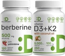 DEAL SUPLEMENT Witamina D3 5000iu + K2 100mcg Softgels & Berberine Suplement z Yohimbine Bundle - Zasadniczy Sunshine Witaminy - Wysoka Absorpcja Hydrochlorków HCl Forms