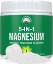 5- in-1 Magnezu w proszku napój dla kobiet i mężczyzn. Magnezu glicynian + cytrynian + jabłczan + szelat + taurat. Great Tasting Vegan Supplement for Relaxation Muscle, Sleep, Cramps. Pomarańczowy aromat