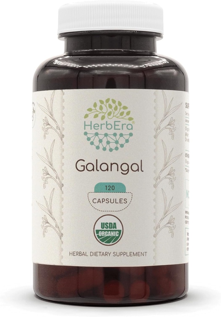 HerbEra Galangal 120 kapsułki, 500 mg, USDA Organic Galangal (Alpinia Galangal) Suszony korzeń (120 kapsułek)
