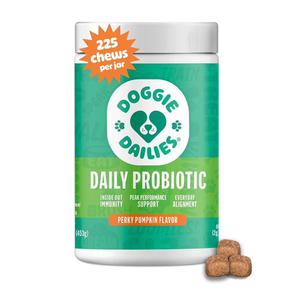 Doggie Dailies Probiotyki dla psów - Zaawansowane Psy Probiotyki z Prebiotykami - Promotes Digestive Health - Wsparcie układu immunologicznego i ogólnego zdrowia (Dynia) 225 Soft Chews