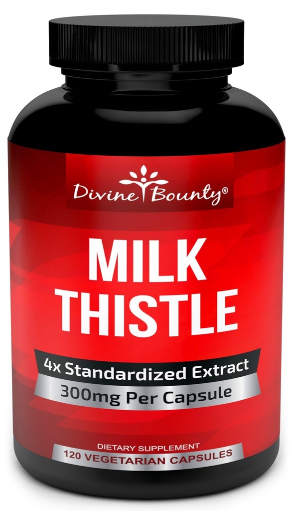 Boski Bounty Pure Milk Thistle Suplement Kapsułki - A Potent 1200mg Mleka Tistle Suplement 4X koncentrat ekstrakt (Standaryzowany) 120 Kapsułki wegetariańskie