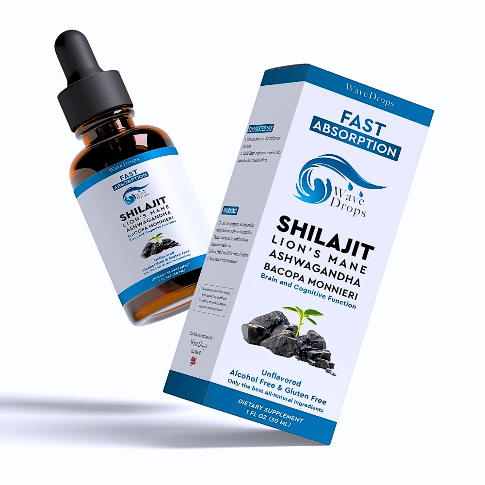 Lion 's Mane - Shilajit - Ashwagandha - Bacopa Monnieri Liquid Drops 124; for Stress, Memory Booster, Focus Pension 124; All Natural Ingredients 1Fl Oz (1)