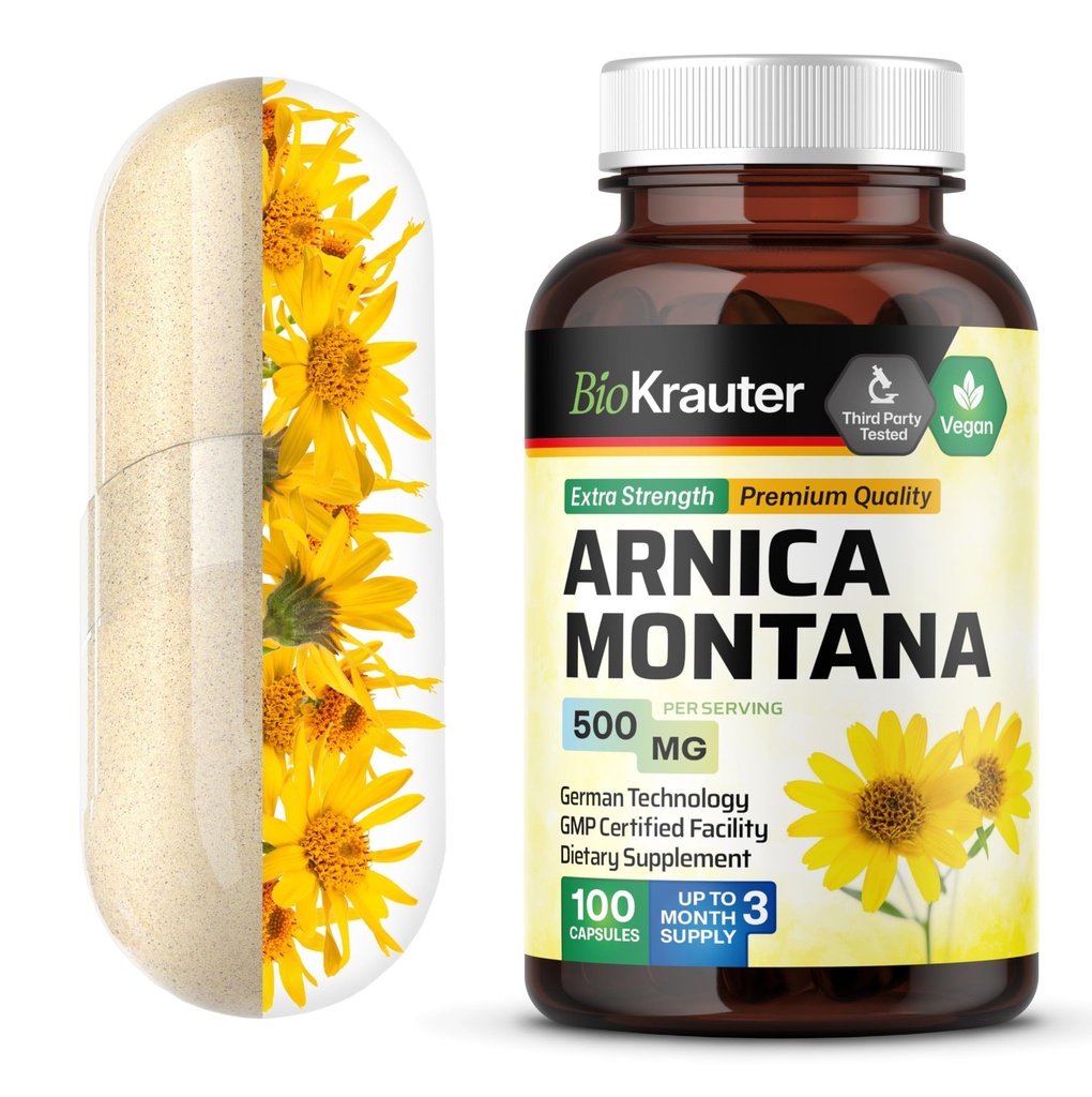 BIO KRAUTER Arnica Montana Kapsułki - 500 mg Arnica Kapsułki do siniaków i obrzęków - Wegan - 100