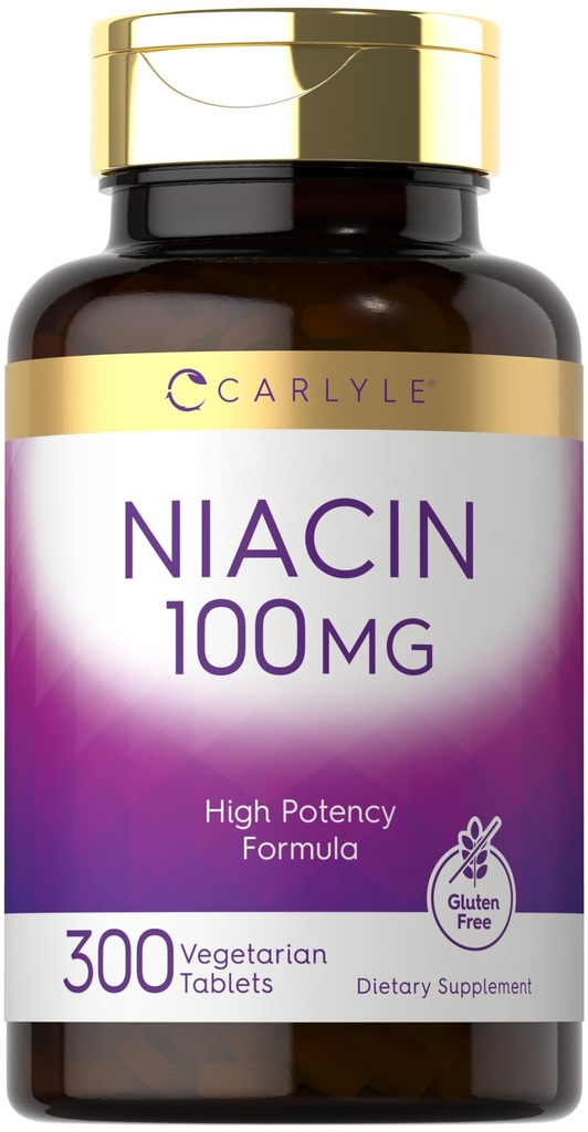 Carlyle Niacin 100mg XI124; 300 Tabletki wegetariańskie XI124; Non- GMO, Gluten Free XI124; Formuła wysokiej mocy