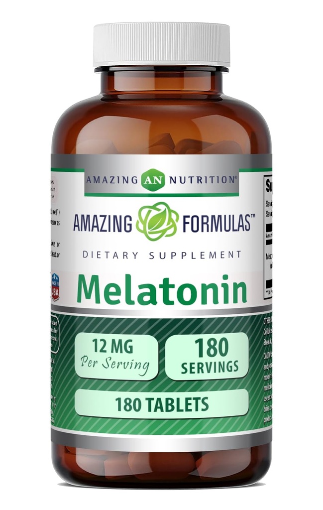 Amazing Melatonas Supplement Equipment 124; Unflavored Equipment 124; 12 Mg Per Serving Equipment 124; 180 Tablets Equipment 124; Non-GMO Equipment 124; Gluten- Free Equipment 124; Made in USA
