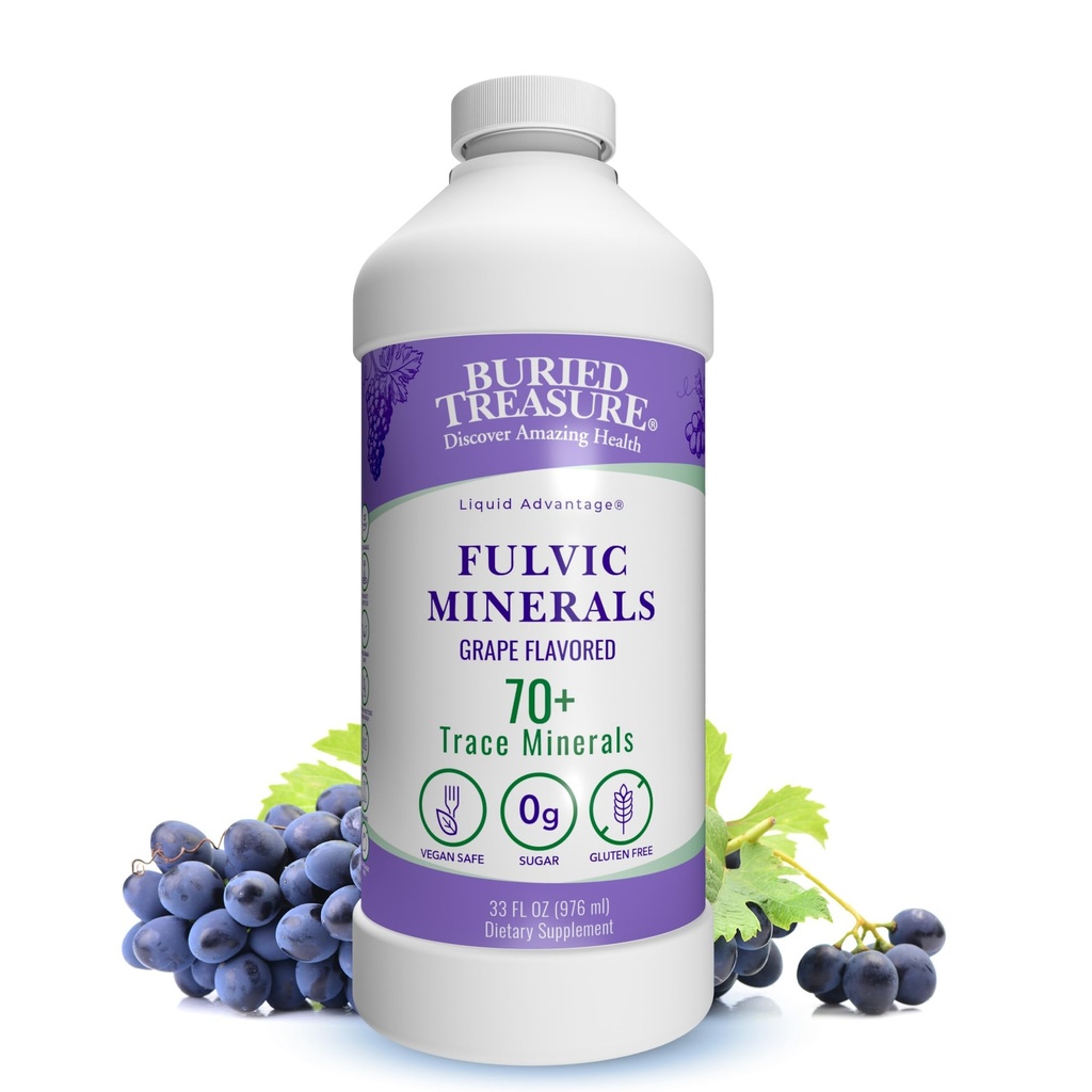 Zakopane Treasure Fulvic Minerals Grape Flavored - Koloidalne Minerały z Humic Fulvic Acid, Elektrolity z Trace Minerals for Recovery and Wellness Support. Dodaj do wody - 32 Sługi