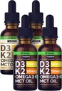 NUSAVA Unflavored D3 K2 Liquid Drops and Vanilla Flavored D3 K2 Liquid Drops Bundle - Pothent Liquid Vitamin for Heart, Joint, Bone, Muscle, & Immune Support - Nie- GMO, Gluten- Free, 2pk Każdy