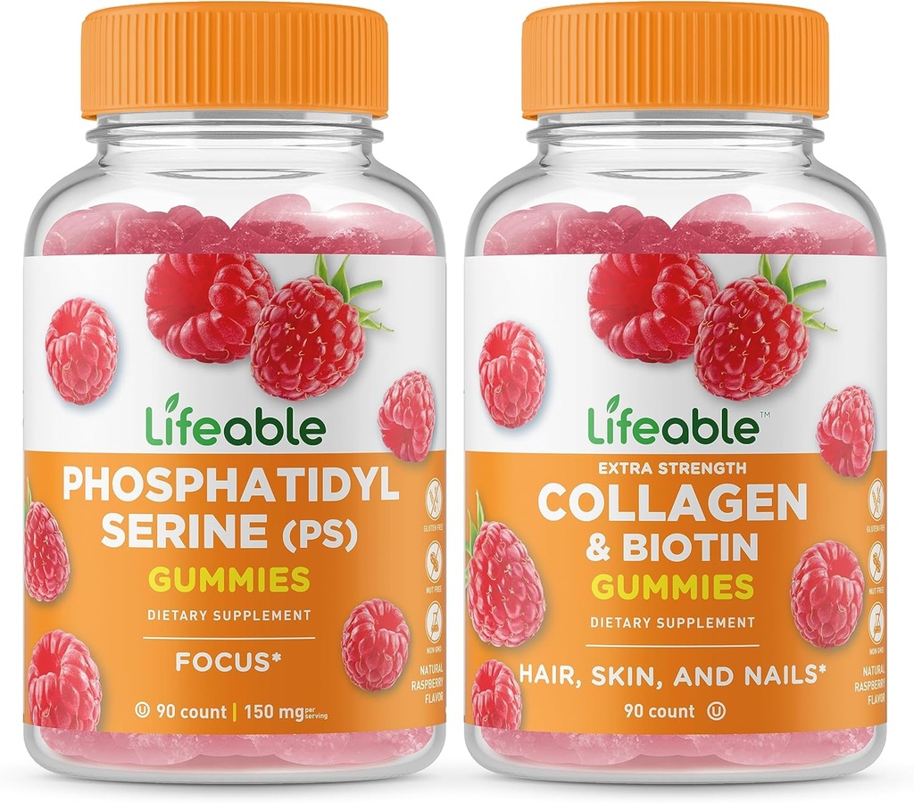 Żywa fosfatydyloseryna (PS) + Kolagen & Biotin, Gummies Bundle - Great Desting, Suplement witaminy, Gluten Free, GMO Free, Gummy do żucia