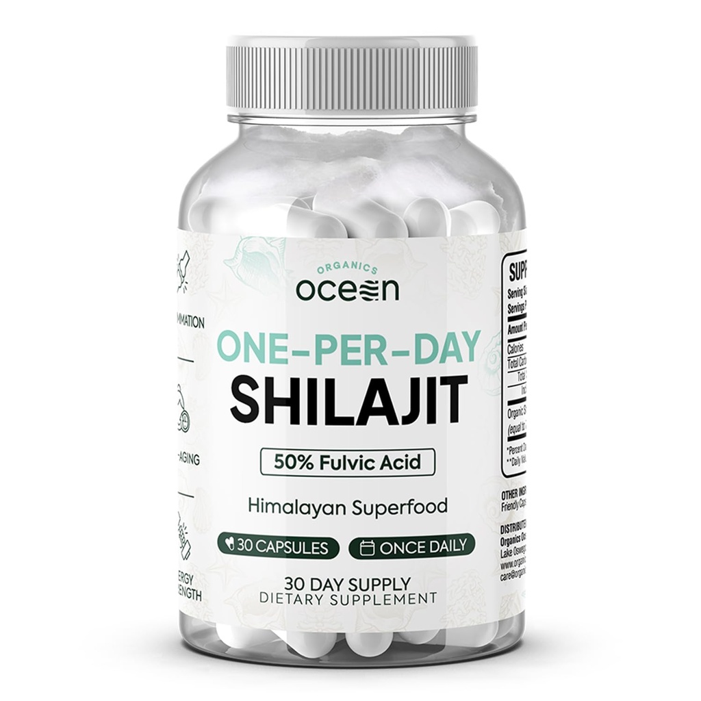 Organiczne Ocean One- Per- Dzień Shilajit dla mężczyzn i kobiet - Naturalny Shilajit Suplement do starzenia się - Defying, Siła kości, Hormon Wsparcie i więcej - 30 Shilajit kapsułki