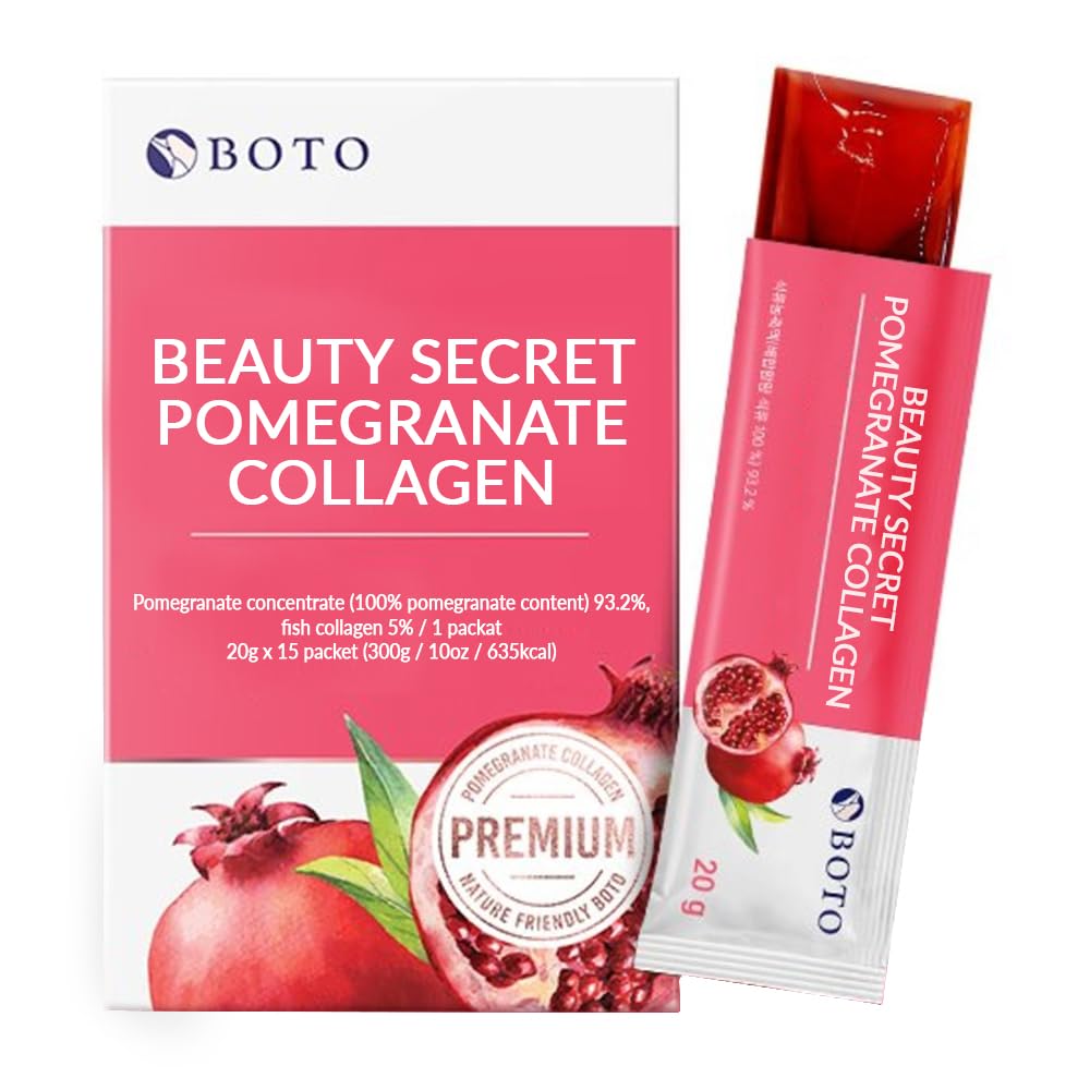 Boto Beauty Secret Pomegranat Collagen 20g - Koreański Kolagen Piękności Galaretka Stick, Niski Kolagen Molekularny ryb, Pomegranat Flavored - Opakowania 15