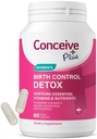 CONCEIVE PLUS Control Detox Suplement - Witaminy prenatalne najlepsze dla kobiet - Wsparcie równowagi hormonalnej i zdrowia jajników - Zasadnicze dla kobiet próbujących poczęć - Suplementy dietetyczne - 60 Kapsułki