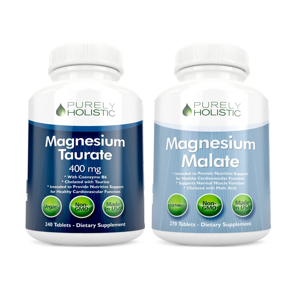 Magnezu Taurate 400mg + Magnezu Malate 400mg - Wysoko Biodostępny - Wysoka Absorpcja Pasek - 270 + 270 Tabletki wegetariańskie