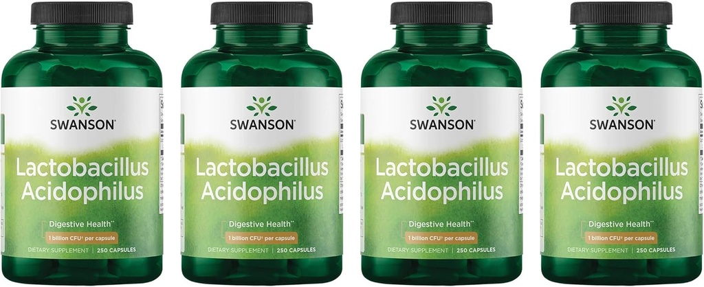 Swanson Lactobacillus Acidophilus - suplement probiotyczny wspomagający zdrowie pokarmowe z 1 miliard CFU na kapsułkę - Promotes Bowel i GI Tract Health - (250 kapsułek) 4 opakowania