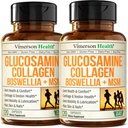 Glukozamina Chondroitin MSM z hydrolizowaną kolagenową peptydami - Joint Support Supplement with Quercetin, Bromelain & Boswellia Extract - Collagen pigułki na paznokcie skóry włosów - FSA Kwalifikujące 2 Pack