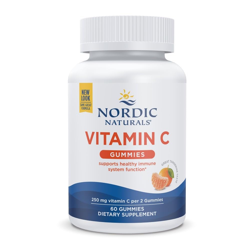 Nordic Naturals Witamina C Gummies, Tart Tangerine - 60 Gummies - 250 mg Witamina C - Wsparcie immunologiczne, Ochrona przeciwutleniaczy, Wzrost i rozwój dzieci - Non-GMO, Wegan - 30 Służenie