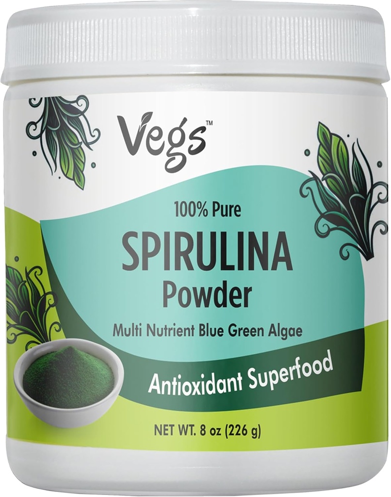 Organiczny proszek Spirulina - Blue Green Algae Plant-Based Superfood Mieszanka - Antyoksydant- Bogate z chlorofilem, Witaminy i minerały do czyszczenia, Energia & Wsparcie odporności - Wegan, Non-GMO - 8 oz