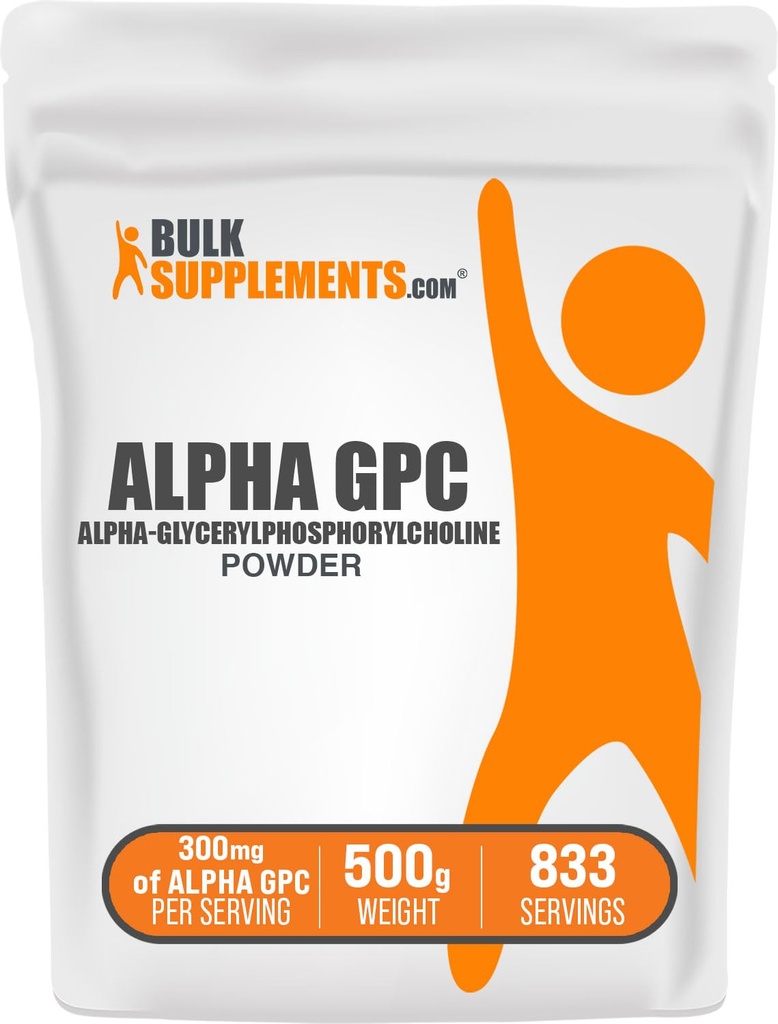 BulkSupplements.com Proszek Alpha GPC - Suplementy cholinowe, Alpha GPC 300mg - Unflavored & gluten Free, 600mg na serving, 500g (1,1 lbs) (opakowanie po 1)