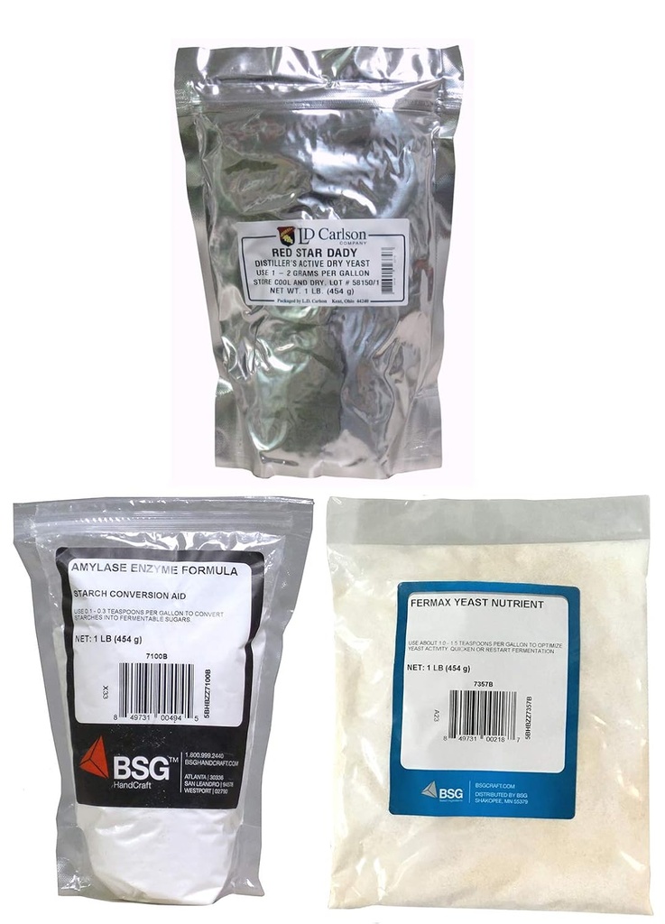 1 lb Amylaza Enzyme - 1lb DADY Distillers Yeast - 1lb Fermax Nutricent