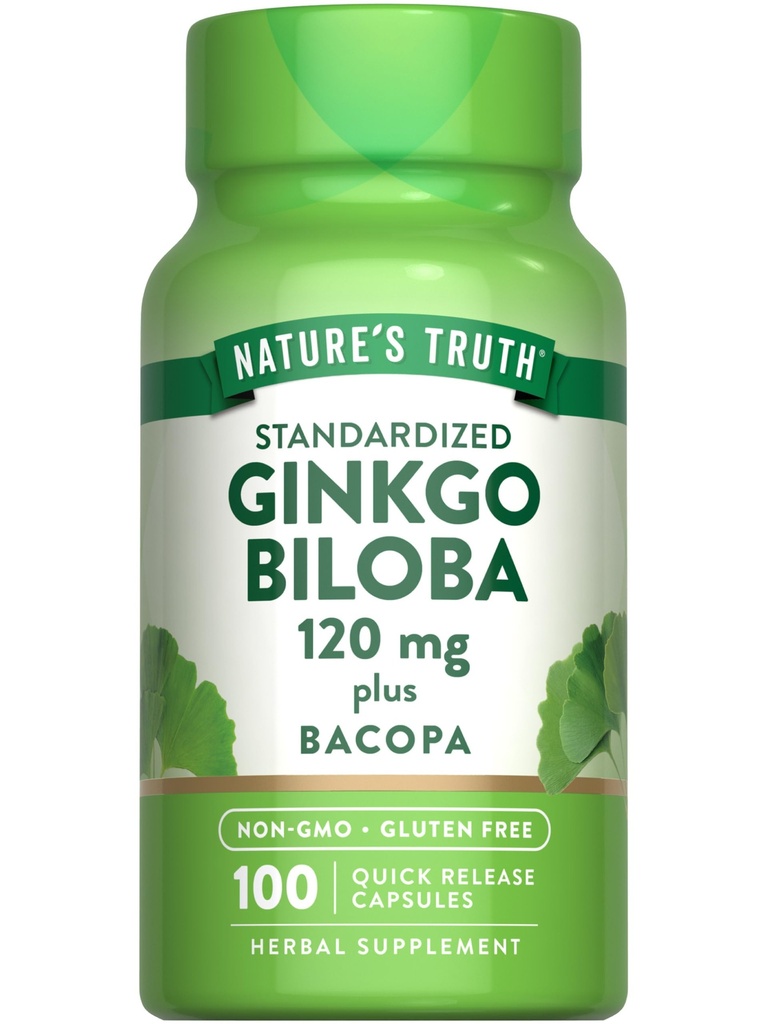 Nature 's Truth Ginkgo Biloba 120mg Xi124; Plus Bacopa Xi124; 100 Quick Release Capsules Xi124; Standaryzowany ekstrakt Xi124; Non- GMO i Gluten