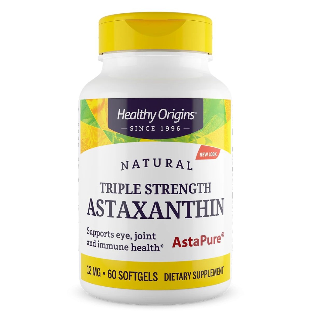 Zdrowe początki Astaksantyny 12 mg (Naturalne, Astapure, Potrójne Siła, Non-GMO, Gluten Free, Wsparcie dla oczu, Wspólne Wsparcie, Wsparcie immunologiczne), 60 Softgels