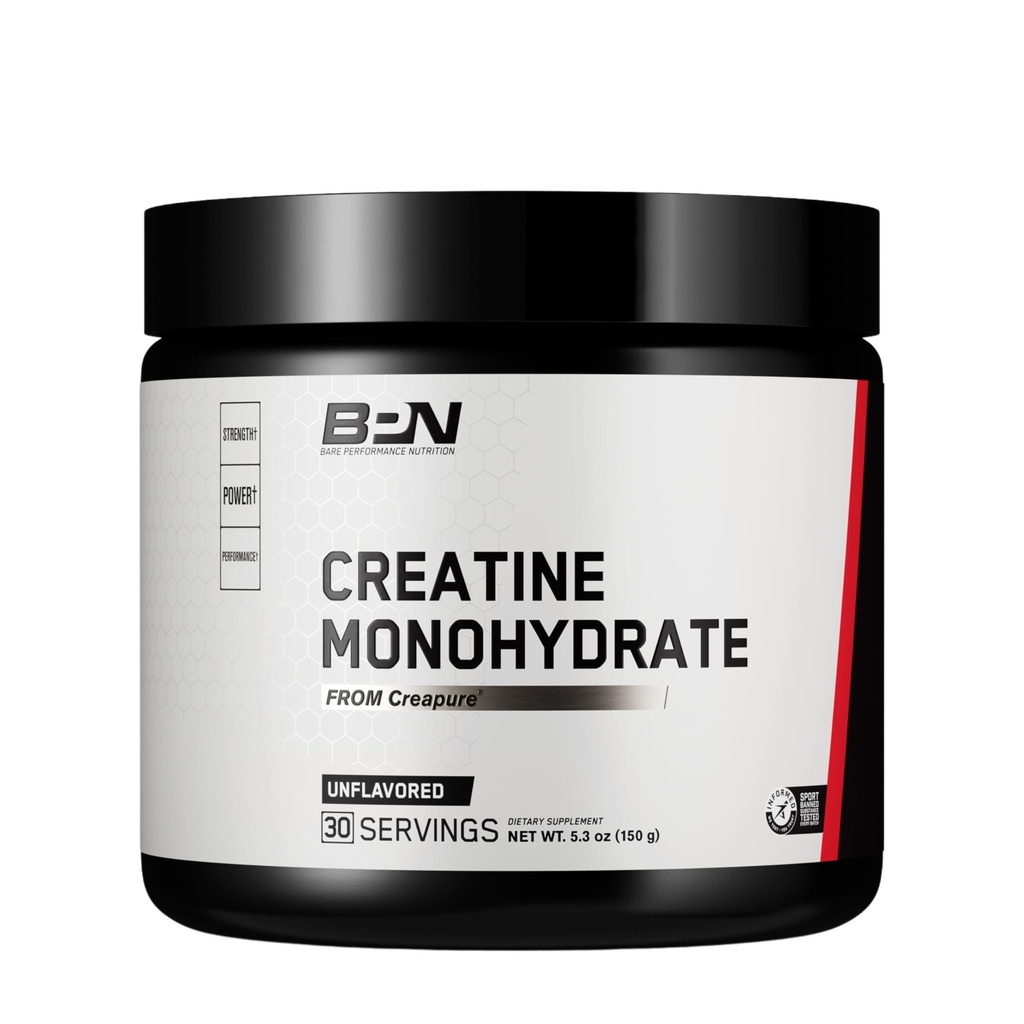 BARE PERFORMANCE NUTRITION, BPN Pure Creatine Monohydrate Powder by Creapure, 5g of Creatine per Serving, Supports Muscle Growth, Unflavored Creatine Powder, 30 Servings